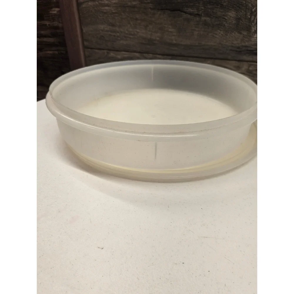 Vintage Tupperware Sheer White Round Storage Container Base 242-2 with lid 12.5